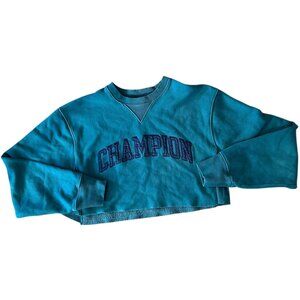Champion Reverse Weave Cropped Teal Athletic Sporty Blue Sweatshirt S